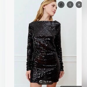 NWT Deluc Black Sequin Long Sleeve Dress